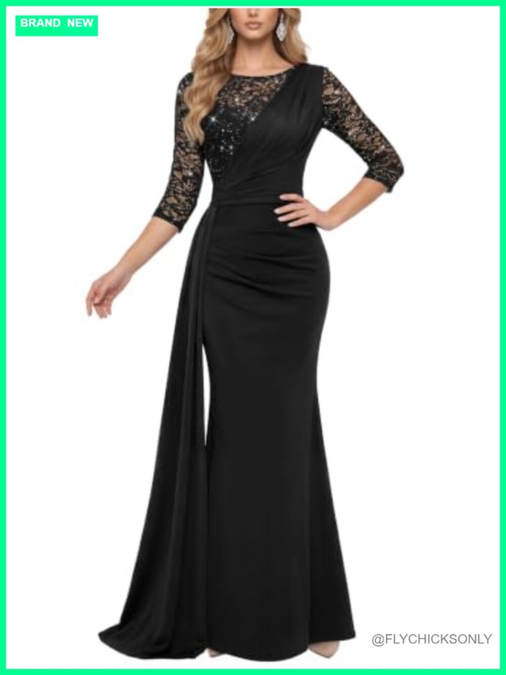 Sequin Lace Satin Formal Evening Maxi Dress Mermaid Miusol